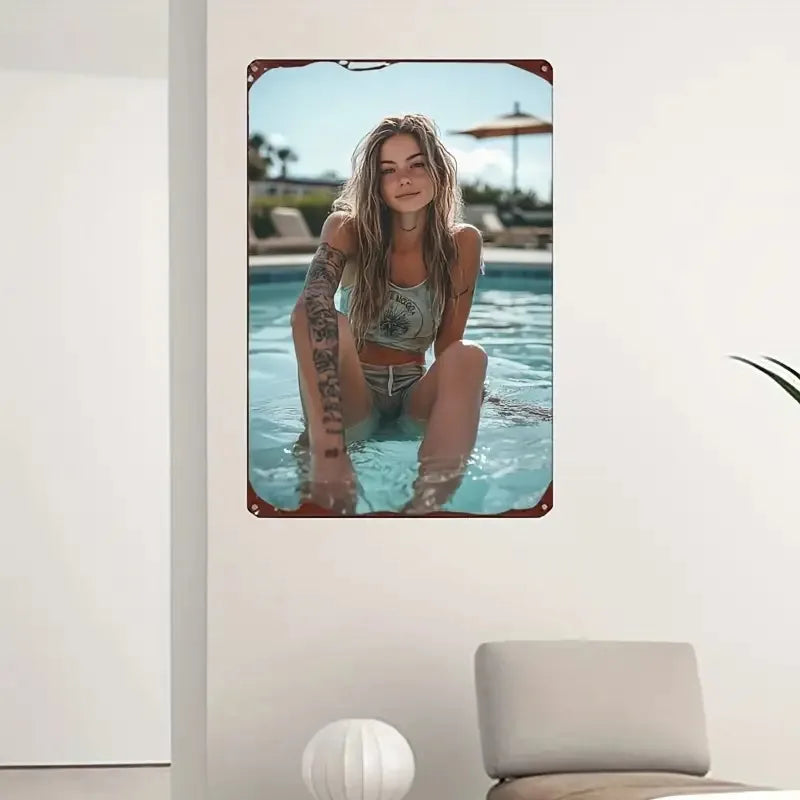 2D poster of a girl with tattoo artwork, featuring detailed figure art by Corporación Turística