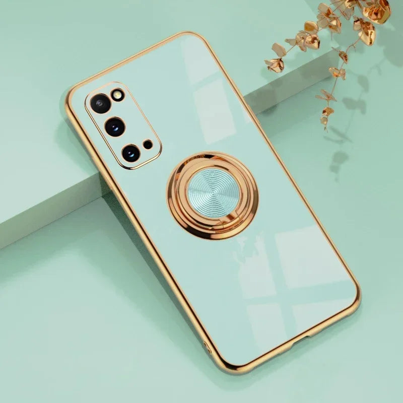 Silicone gold-plated phone case for Samsung Galaxy S22, S23, and S24 by Corporación Turística, showing a shiny, protective cover.