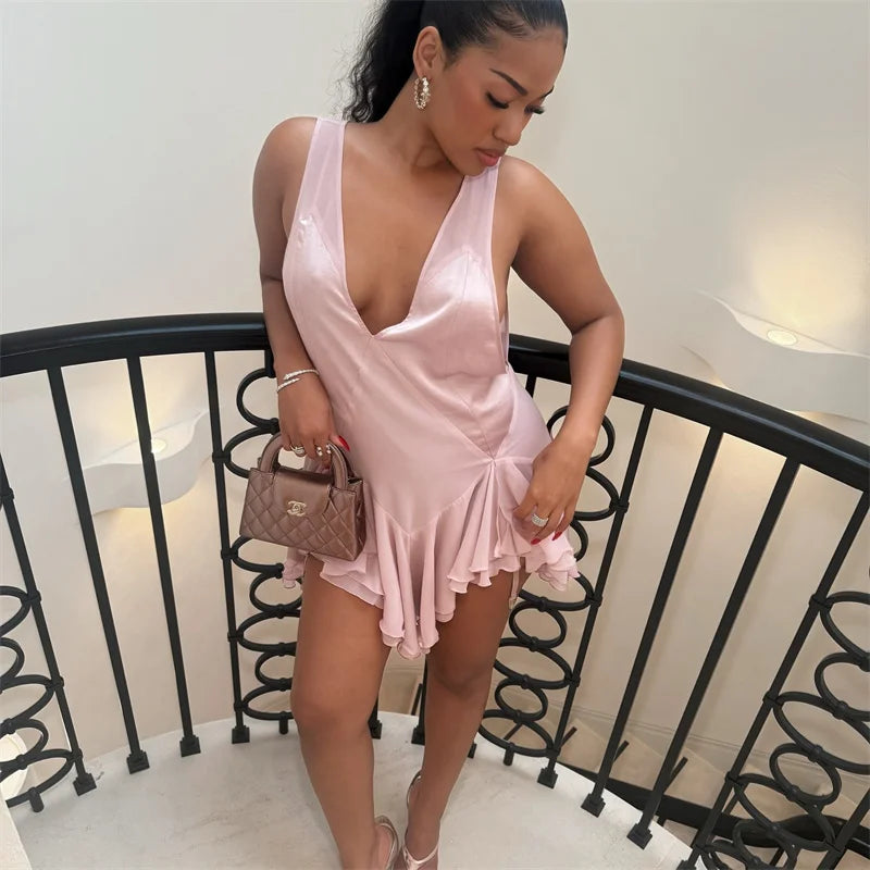 Vestido sin mangas con cuello en V profundo para mujer, v...