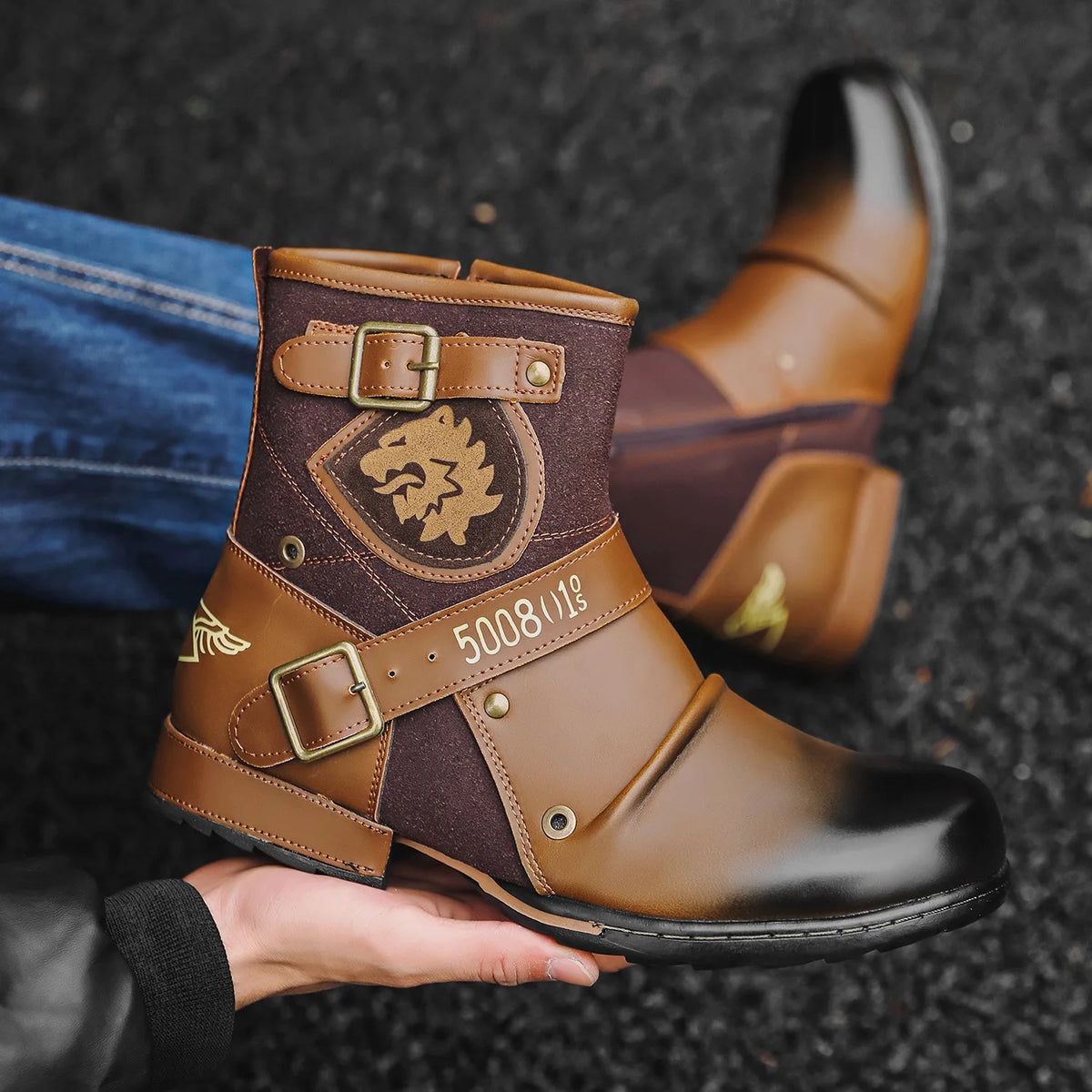 Botines de lujo con tótem para Hombre, Botas de moto con ...