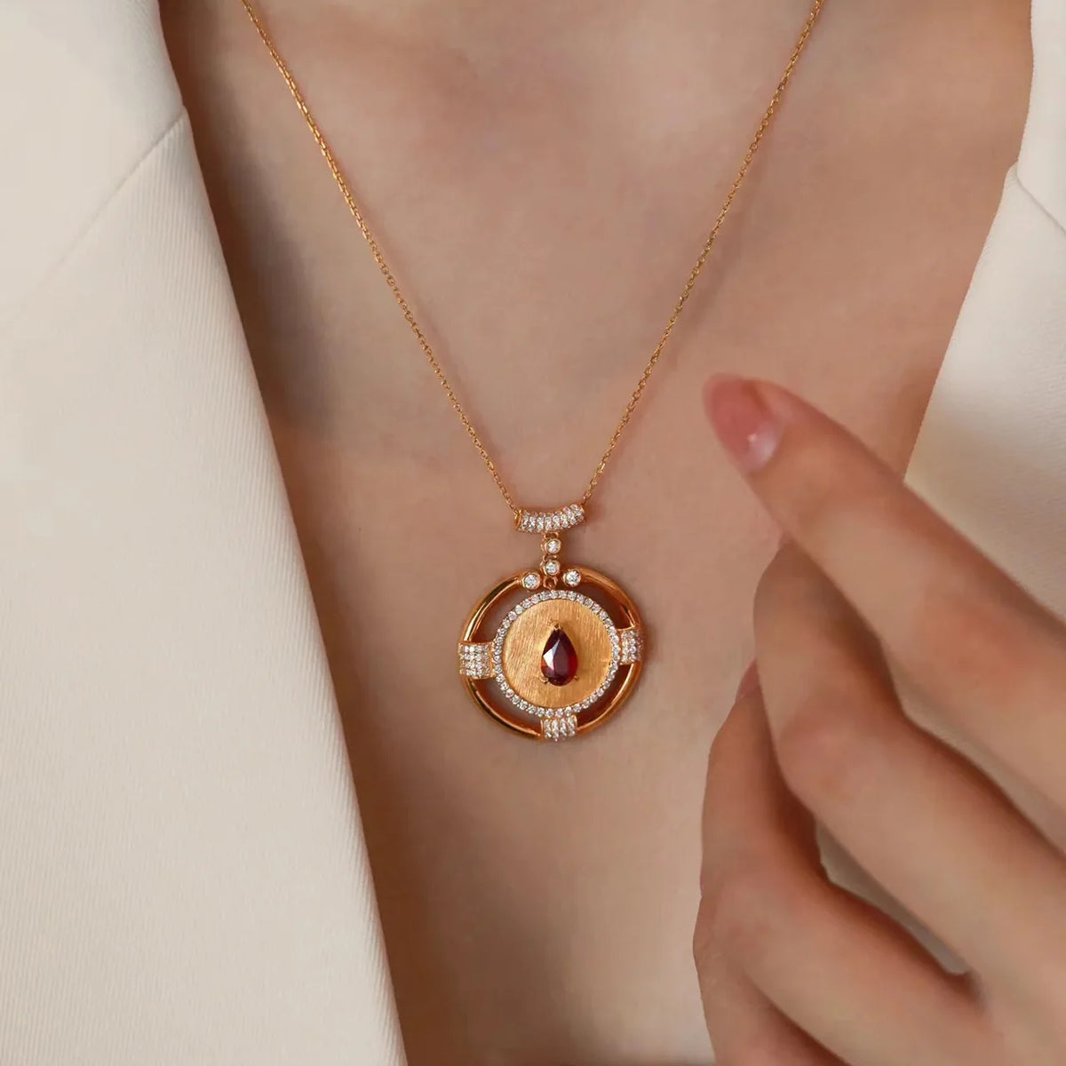 Colgante de oro rosa de 14K y 2 quilates para mujer, Gema...