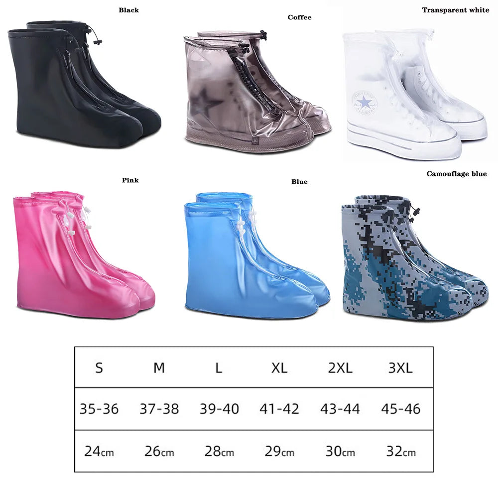 Reusable waterproof shoe protectors by Corporación Turística, showing clear plastic covers for footwear protection.