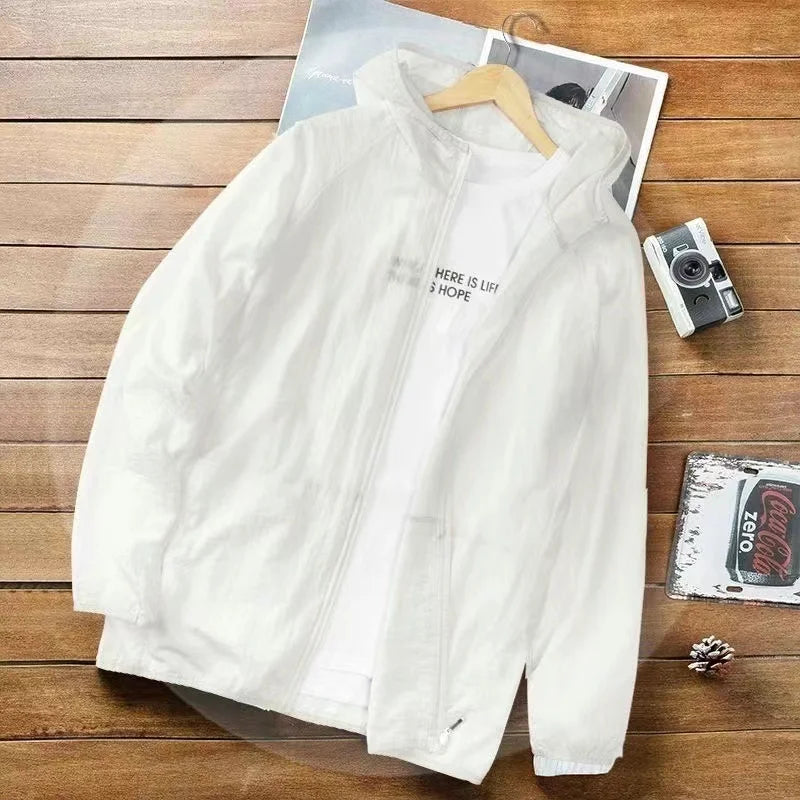 Waterproof camping rain jacket for men and women by Corporación Turística, shown in a vibrant outdoor setting.
