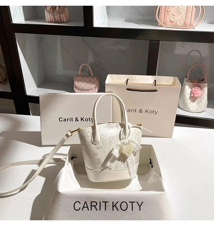 Bolso tipo cubo con bordado blanco de lujo a la moda, bol...