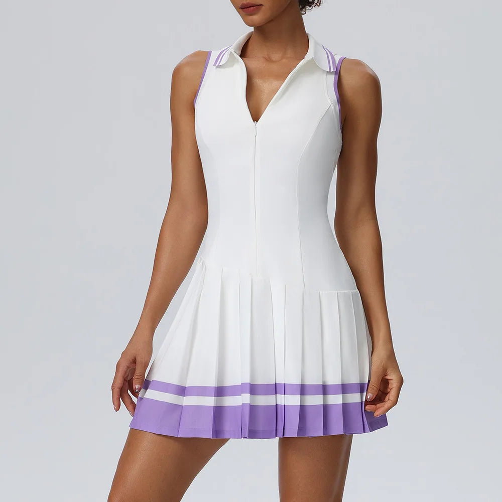 Vestido de tenis de una pieza con cuello abatible en cont...
