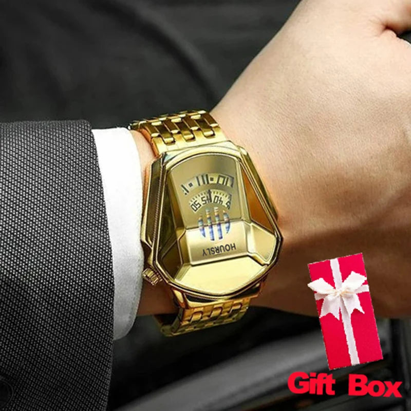 Reloj de pulsera para hombre, marca de lujo dorada, banda...