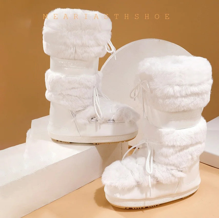 Botas de nieve de mujer con suela gruesa de piel sintétic...