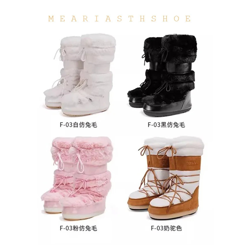 Botas de nieve de mujer con suela gruesa de piel sintétic...