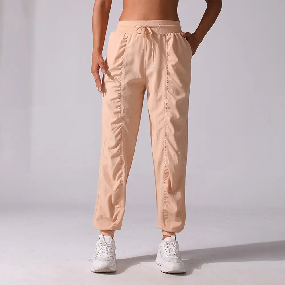 Pantalones de chándal de tela con cordón para correr, pan...