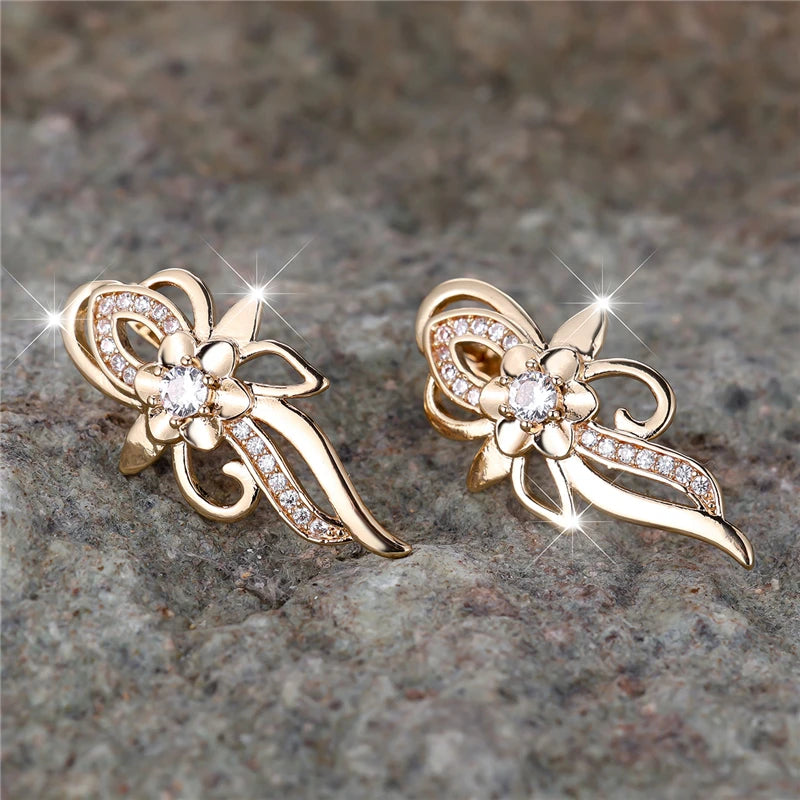 Pendientes de aro con forma de flor de piedra de circón b...