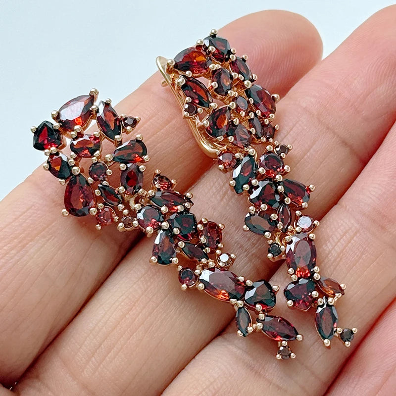 Kinel-pendientes largos de circonita Natural roja brillan...