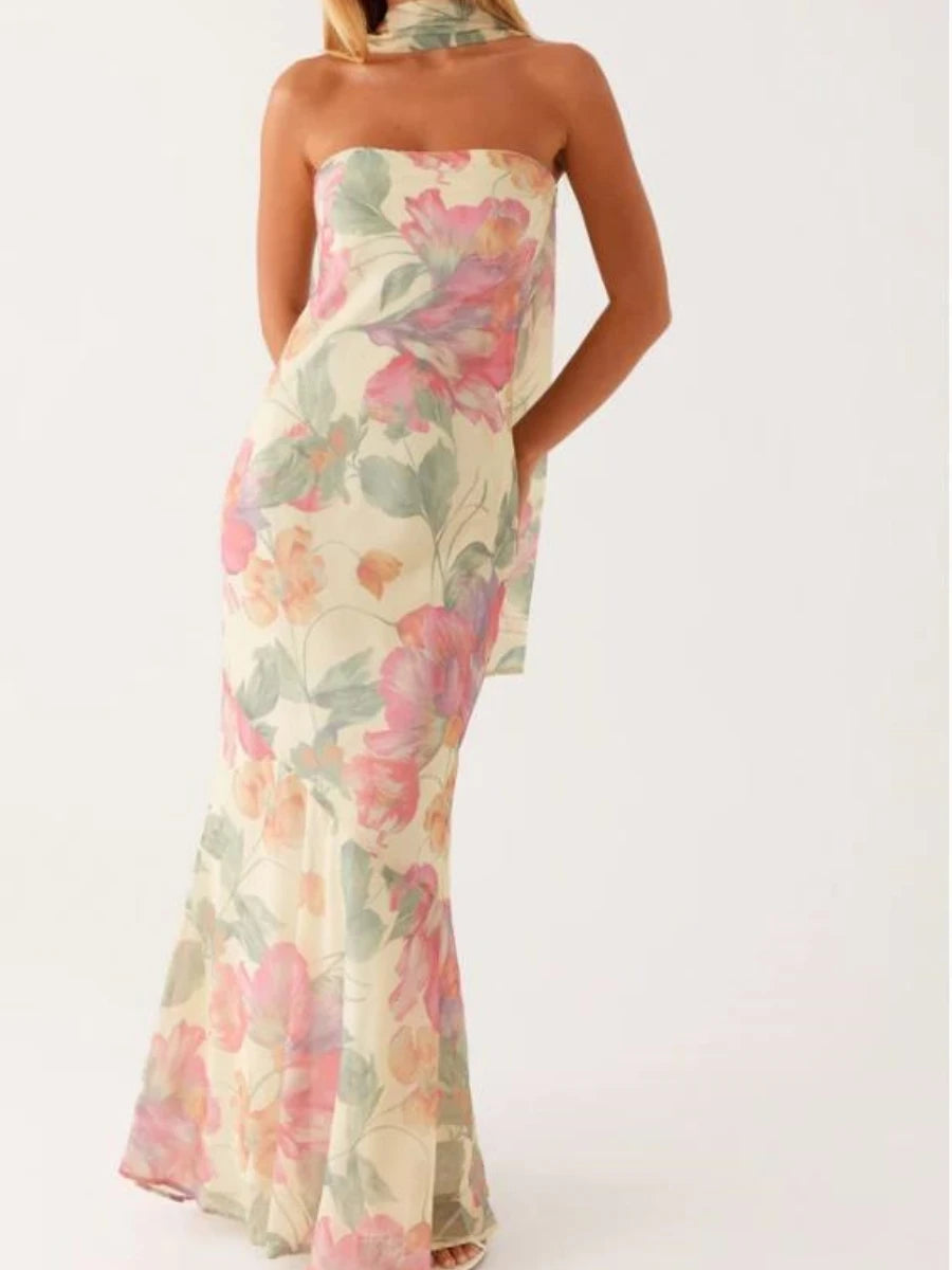 Vestido largo ajustado para mujer con pañuelo, vestido ma...
