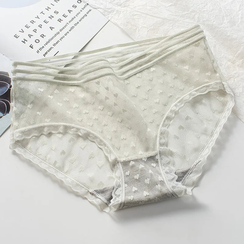Summer women's lace underwear, feminine bikini briefs in delicate lace fabric, comfortable and stylish for warm weather.