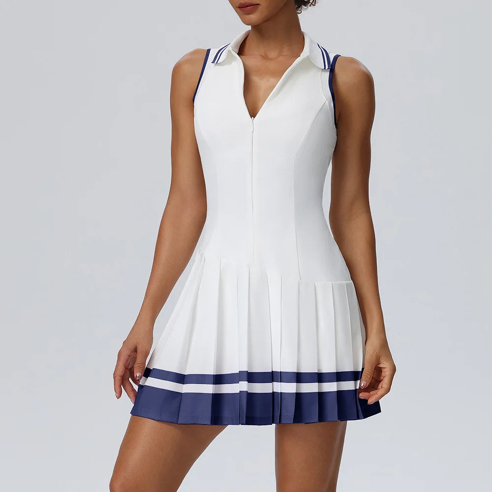 Vestido de tenis de una pieza con cuello abatible en cont...