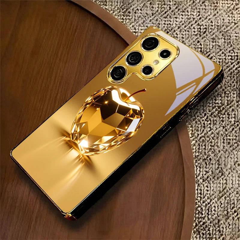 Golden fruit design phone case from Corporación Turística with a prismática fruit pattern, fits smartphones securely.