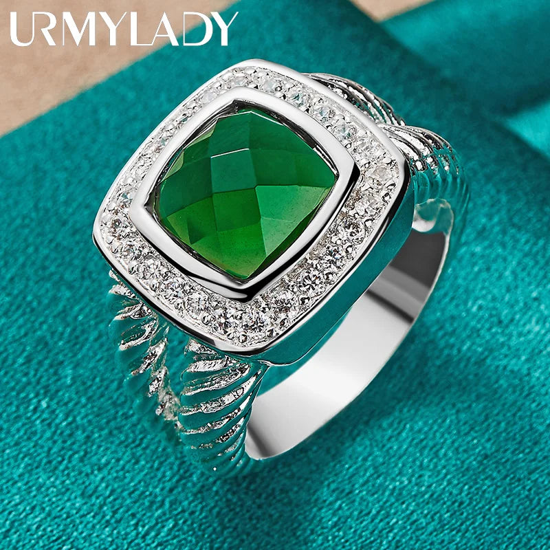 URMYLADY Plata de Ley 925 Circone Verde Cuadrado 7-10 #  ...