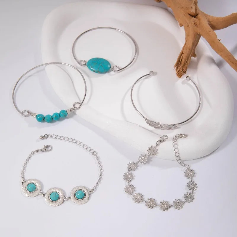 5 unids/set Vintage imitación turquesa mariposa pulsera c...