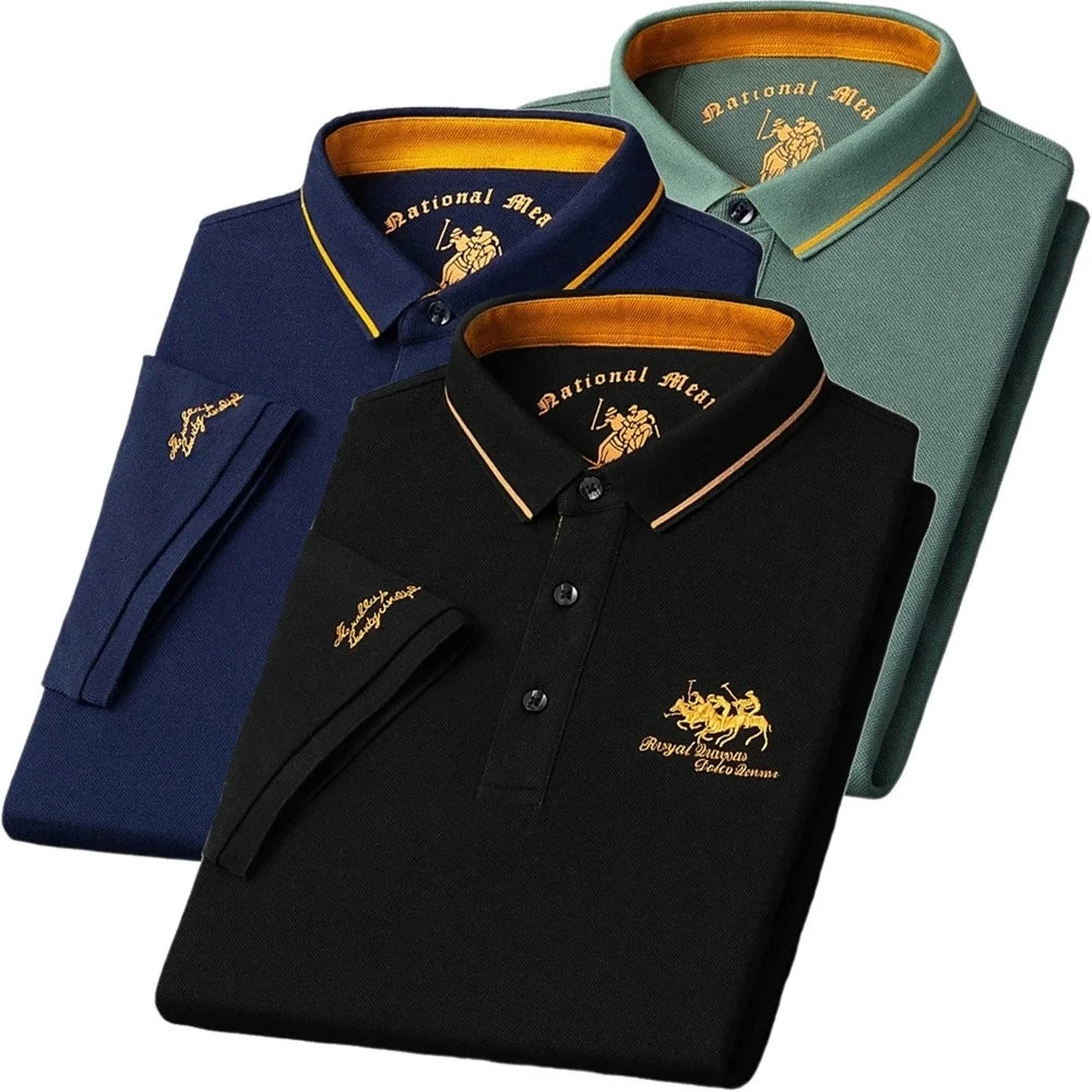 Polo Bordado Lujo Hombre Manga Corta Transpirable Verano