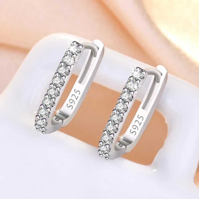 Pendientes de aro circulares de plata de ley 925 con circ...