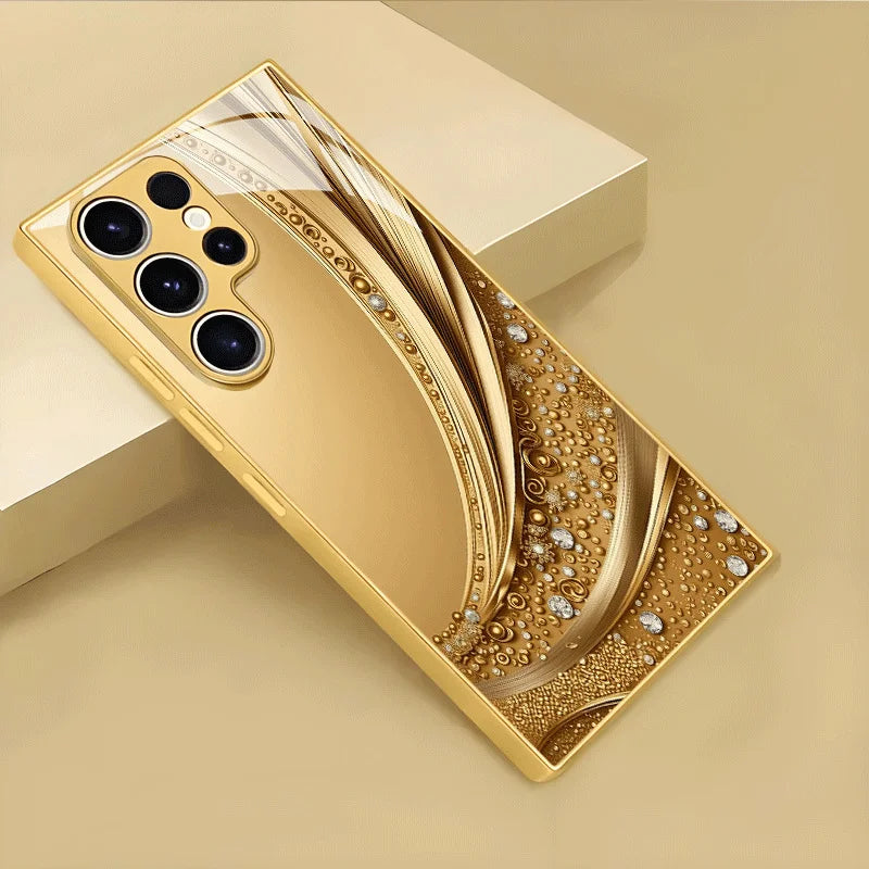 Gold-plated TPU case for Samsung Galaxy S26/S25 featuring a luxurious gold bath, providing stylish protection.