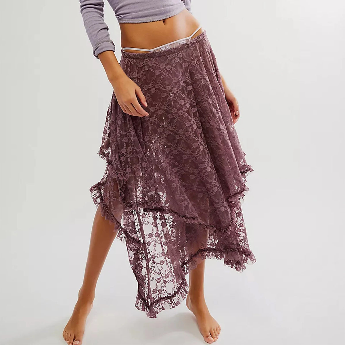 Faldas Midi de encaje Vintage para mujer, faldas elástica...