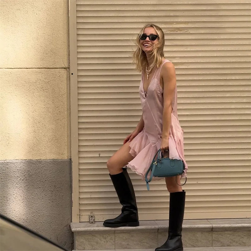 Vestido sin mangas con cuello en V profundo para mujer, v...