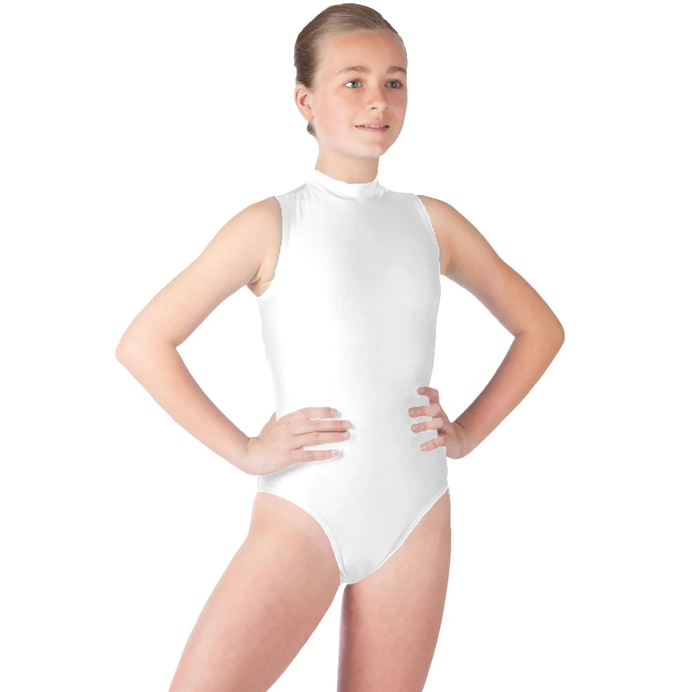 Children's open-back ballet dance leotard by Corporación Turística, designed for gymnastics and ballet performances.