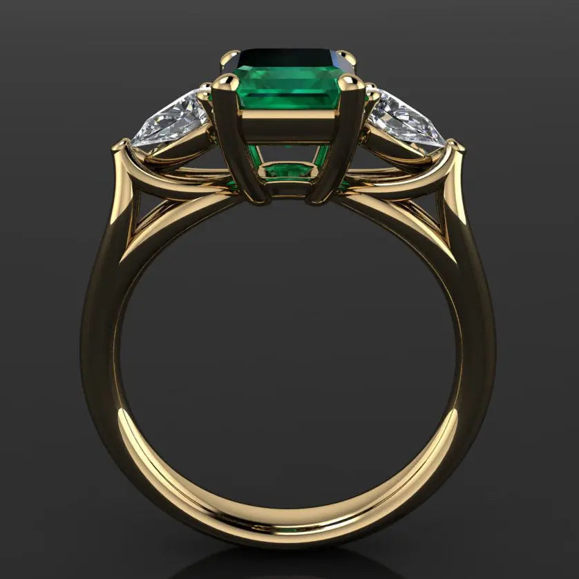 Joyería De oro De 14k Anillo De Esmeralda verde para muje...