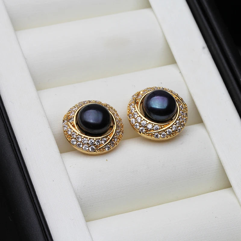 Pendientes de perlas naturales de agua dulce para mujer, ...
