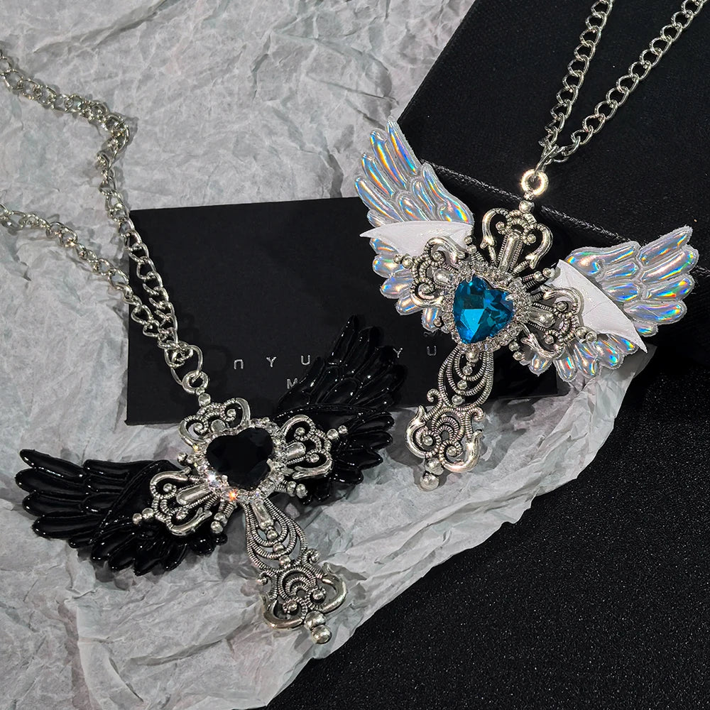 Collar con Colgante de Corazón y Alas de Ángel Estilo Y2K...