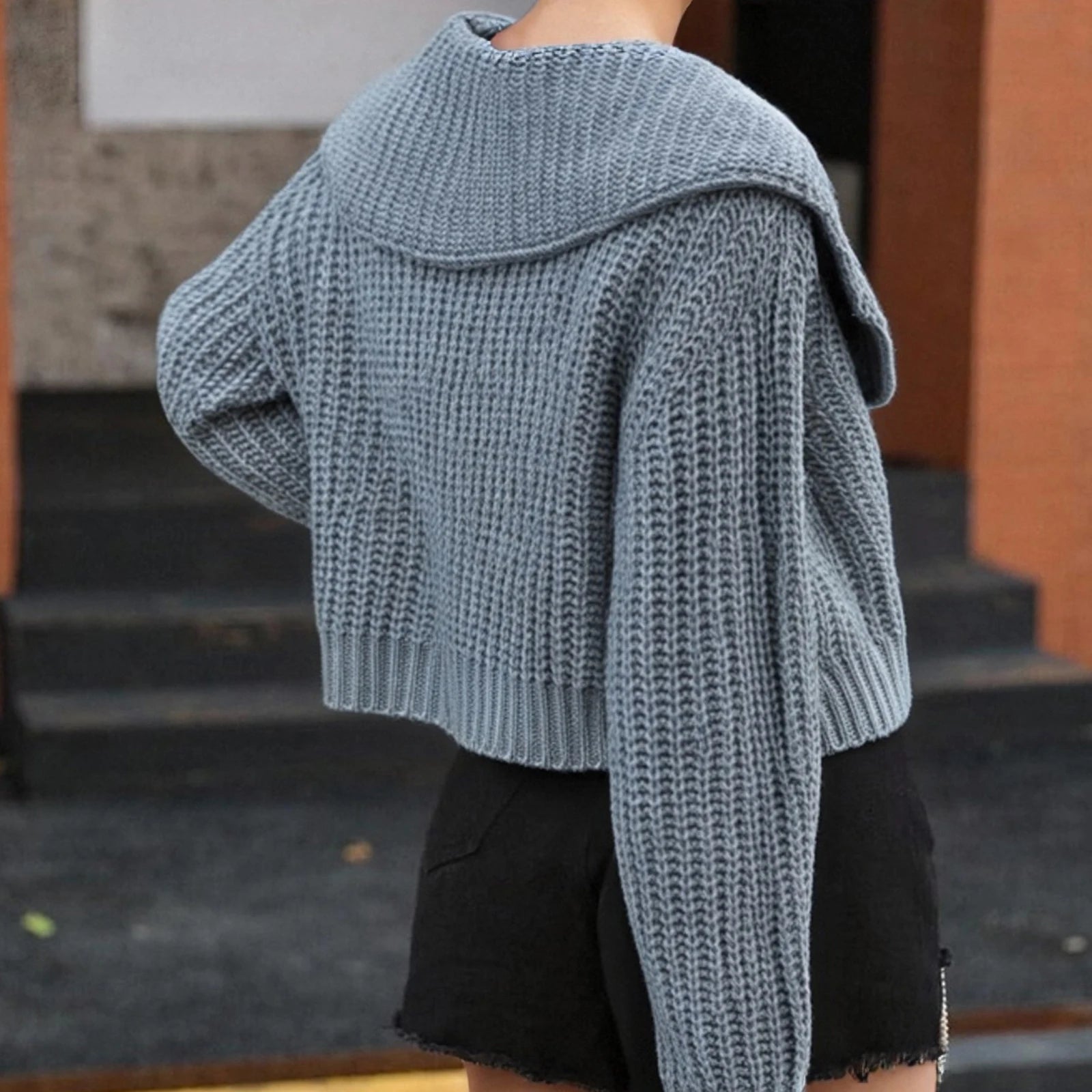 Suéter de punto con solapa para mujer, ropa de punto lisa...