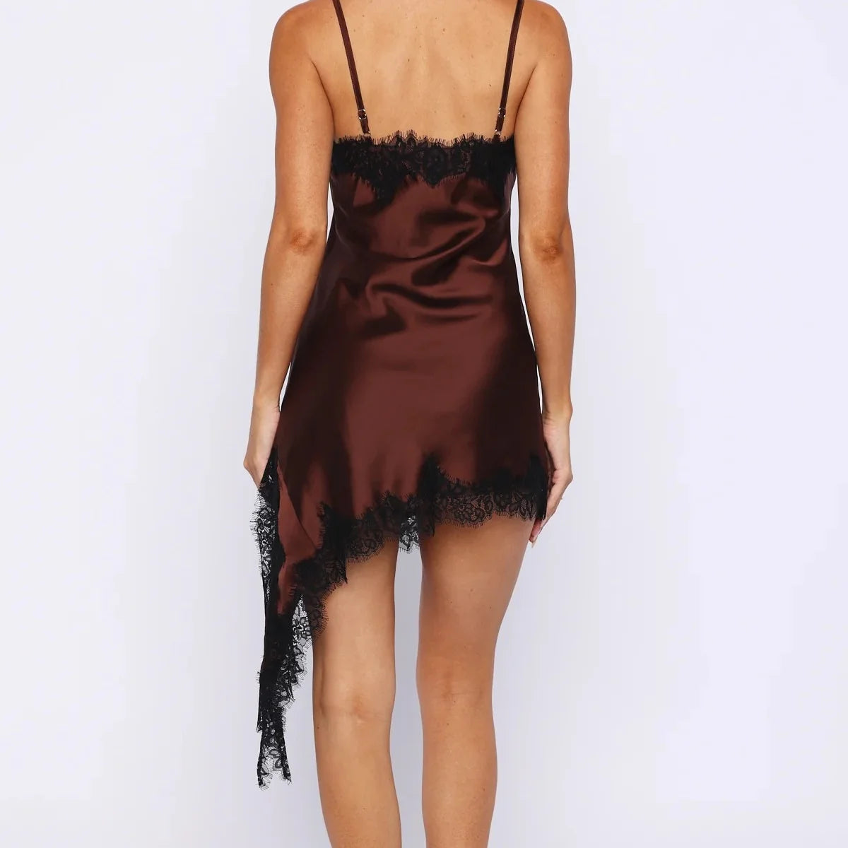 Minivestido Camisero para Mujer con Encaje, Dobladillo As...
