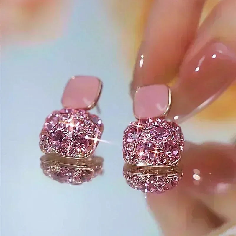 Nuevos pendientes cuadrados de circonita de cristal marró...