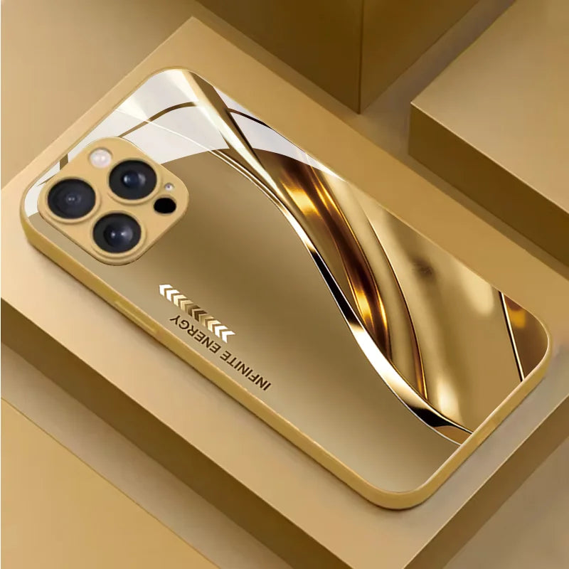 Tempered glass protective case with metal curves by Corporación Turística, featuring a sleek design and transparent surface.