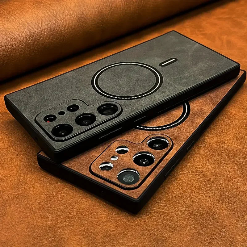 Luxury leather magnetic phone case for Samsung Galaxy S26, featuring a sleek design and secure magnetic closure.