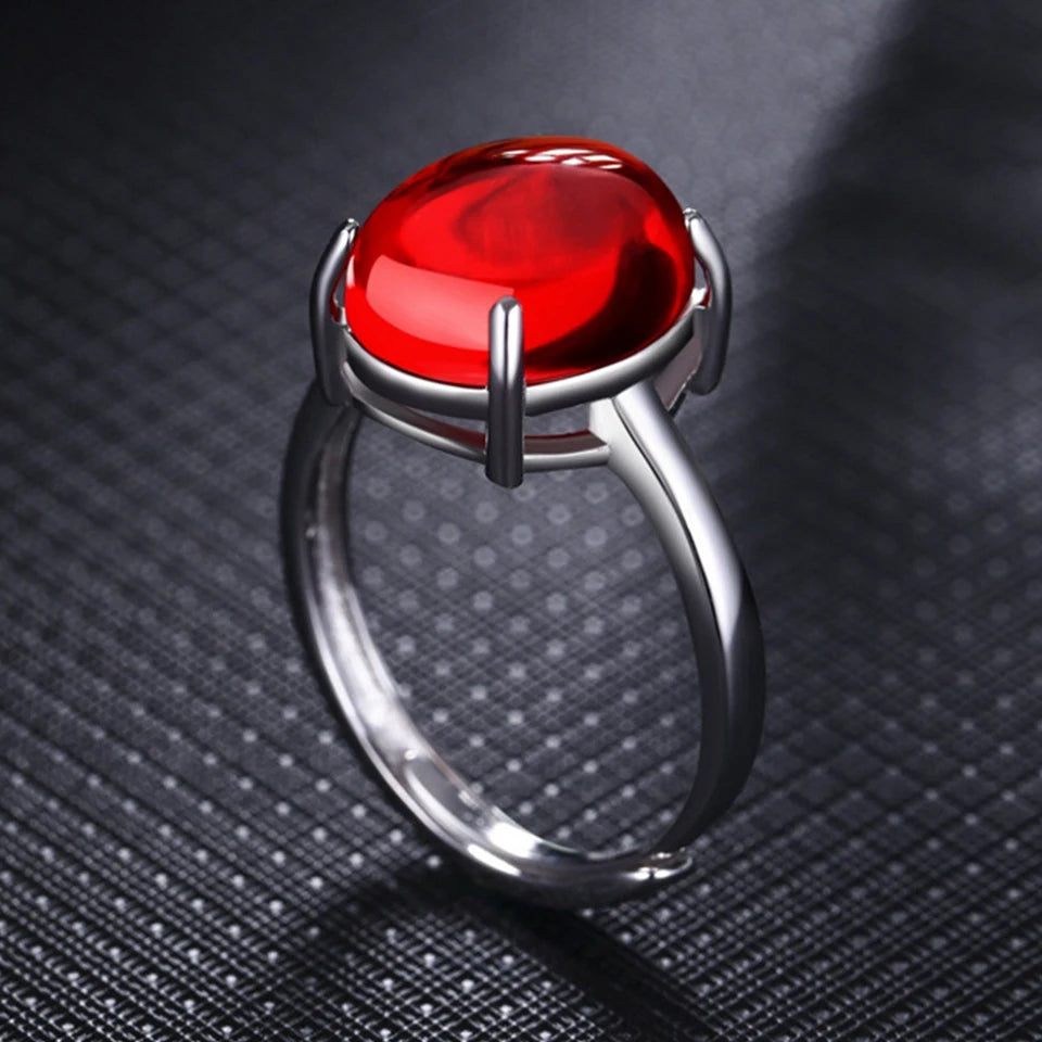Anillos de piedra verde roja para mujer, color plateado, ...