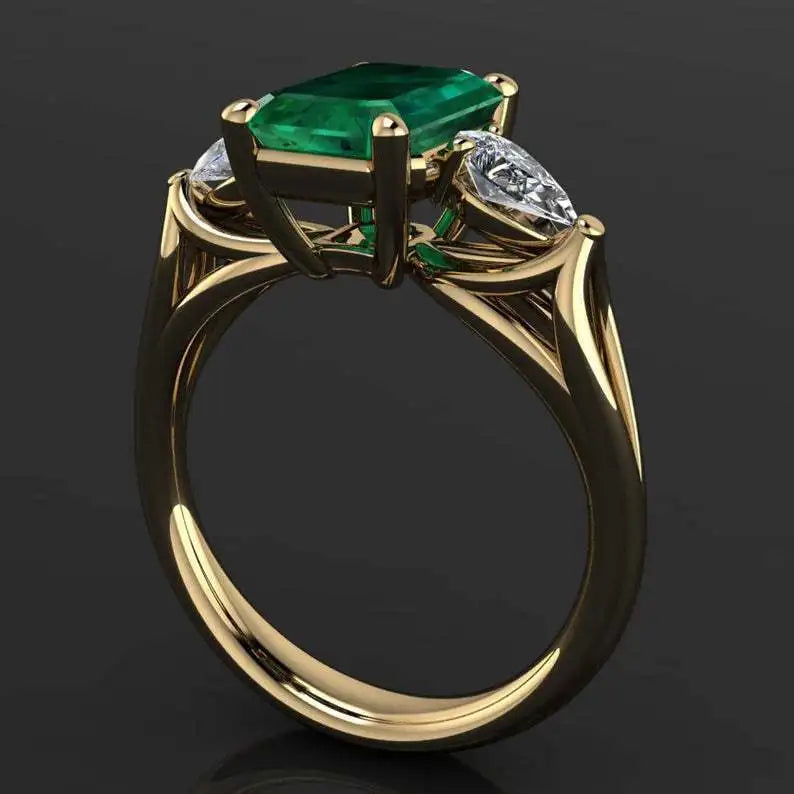 Joyería De oro De 14k Anillo De Esmeralda verde para muje...