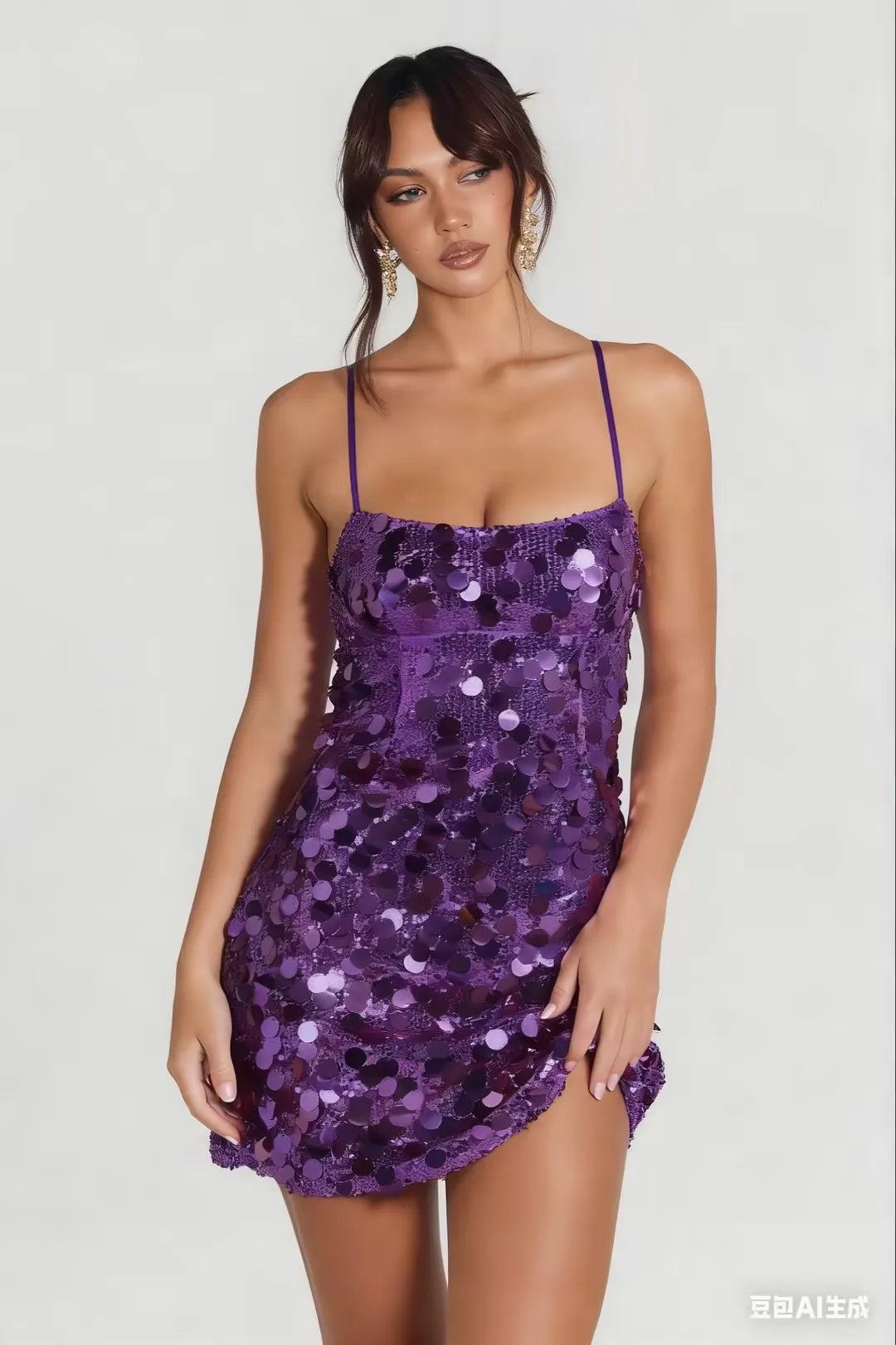 Vestido Mini Brillante para Mujer con Lentejuelas Bordada...