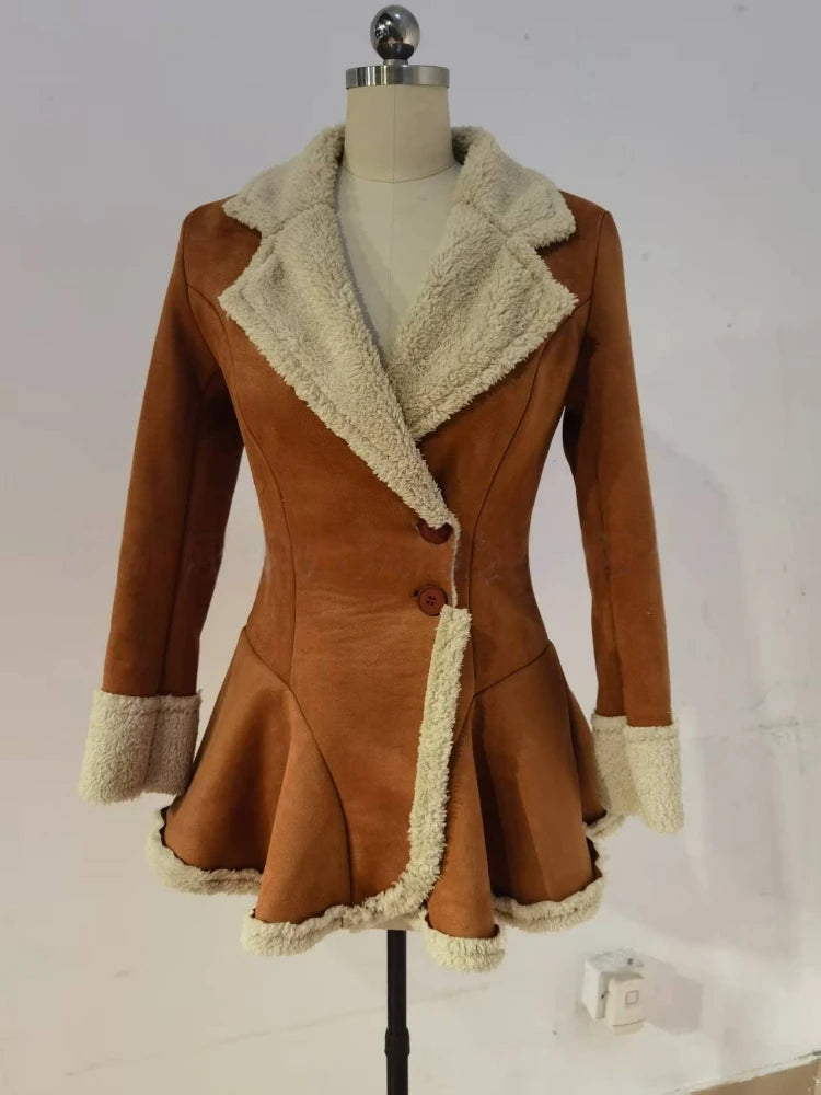 Abrigo con cuello de piel de ante para mujer, abrigo cáli...
