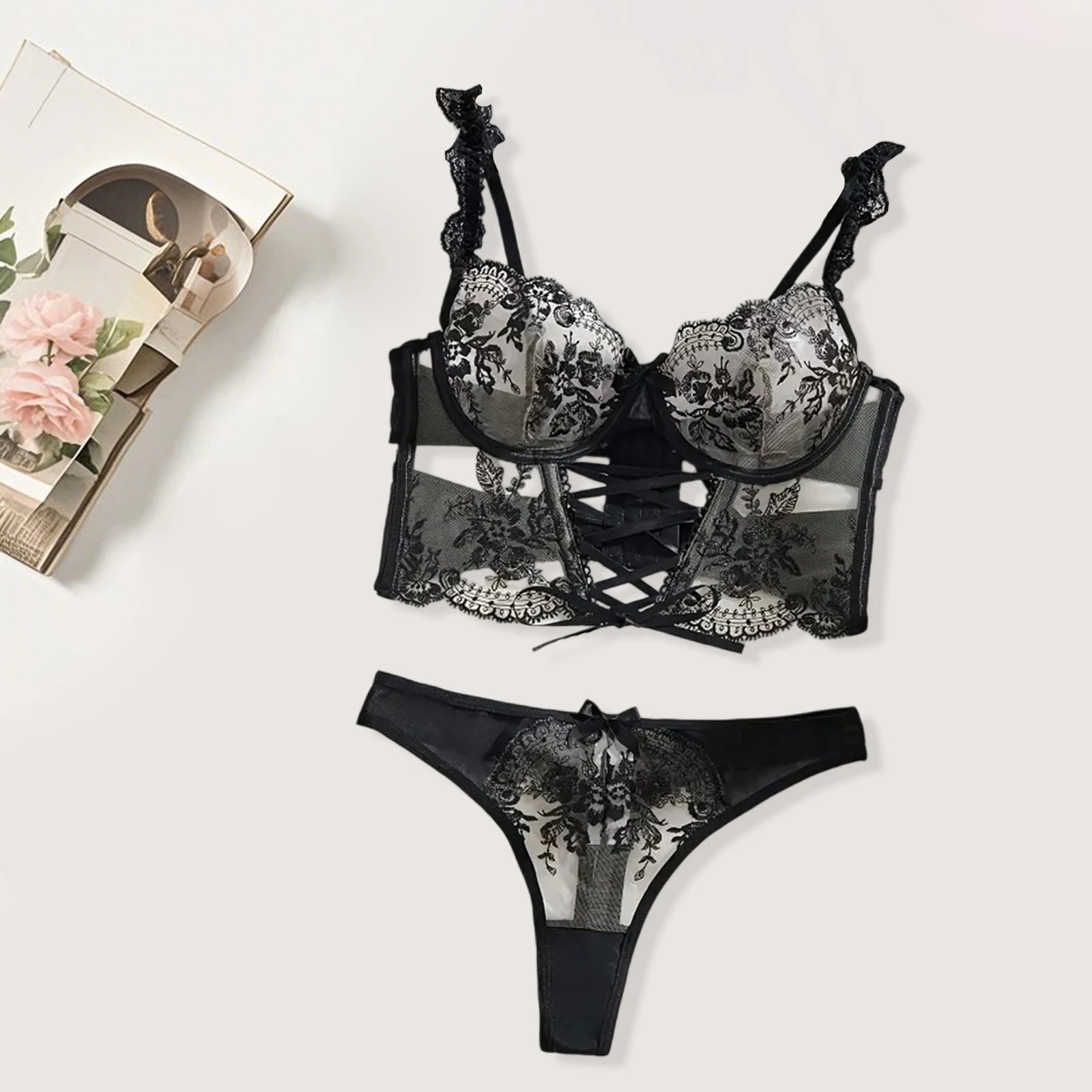 Lencería con bordado Floral para mujer, ropa de dormir La...