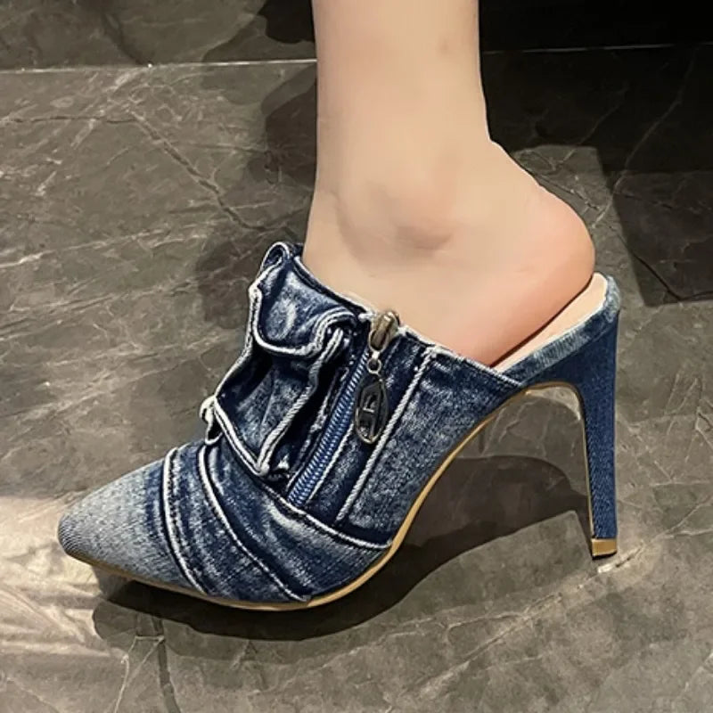 Zapatillas con cremallera para mujer, zapatos de tacón al...