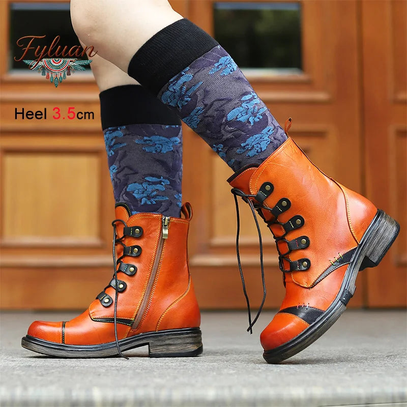 Botas cortas retro para mujer, tacón medio de 3.5 cm, cóm...