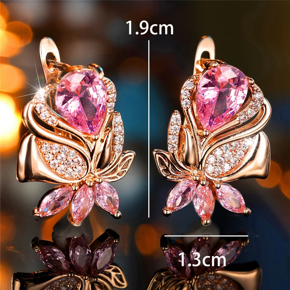 Pendientes de aro de piedra de circón rosa de lujo para m...