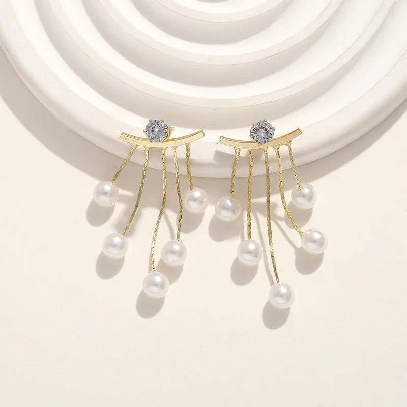 Pendientes de borla de perlas de moda coreana con aguja d...