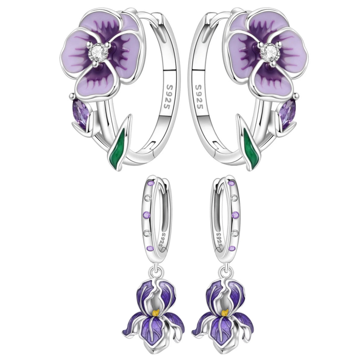 PANPOKI Original Plata de Ley 925 pendientes de flores vi...