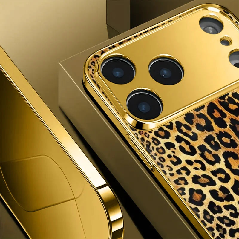 Tempered glass phone case with decorative stamped design, offering stylish protection for smartphones by Corporación Turística.