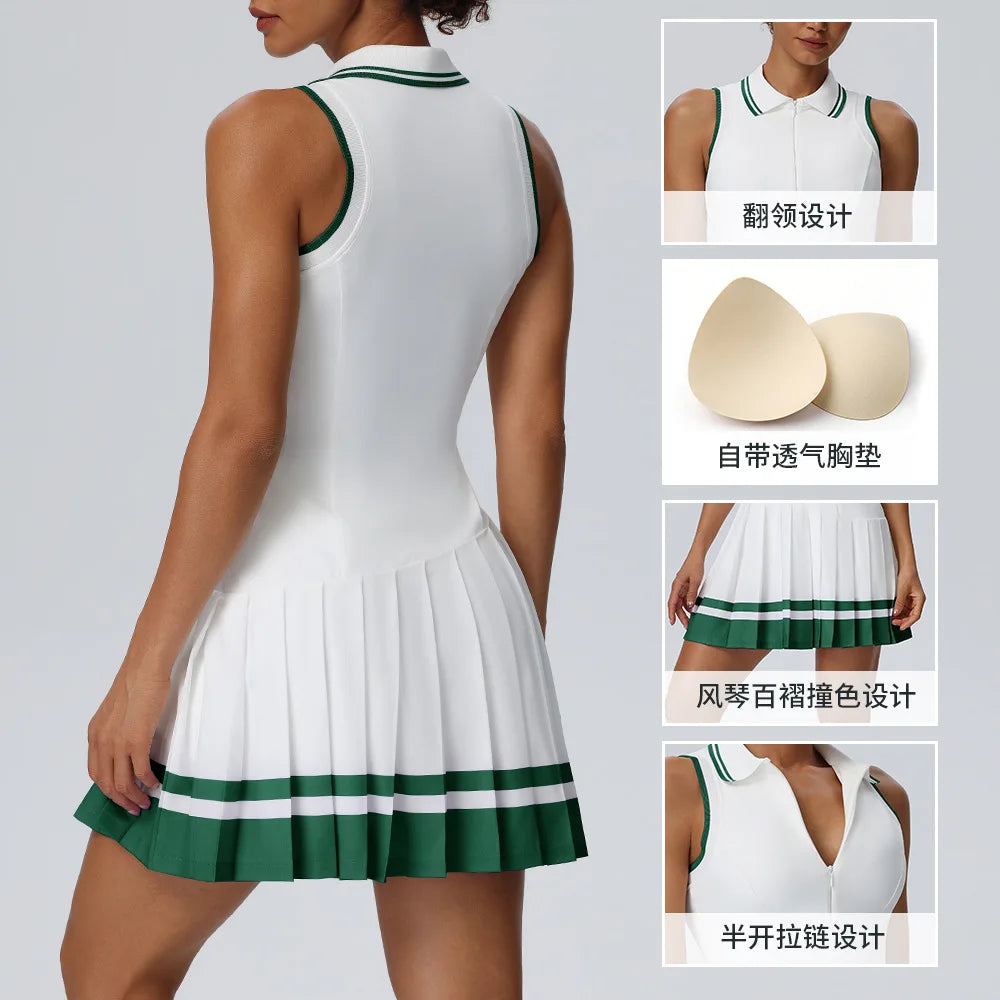 Vestido de tenis de una pieza con cuello abatible en cont...