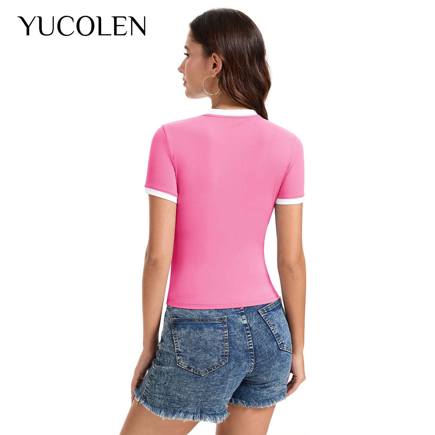 YUCOLEN Camiseta Corta Y2K para Mujer, Cuello Redondo, Ma...