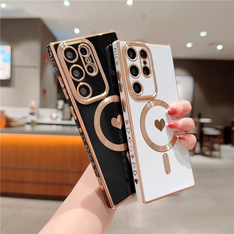 Luxury magnetic Magsafe case for Samsung Galaxy S25 and S24 Ultra, featuring sleek design and protective construction.