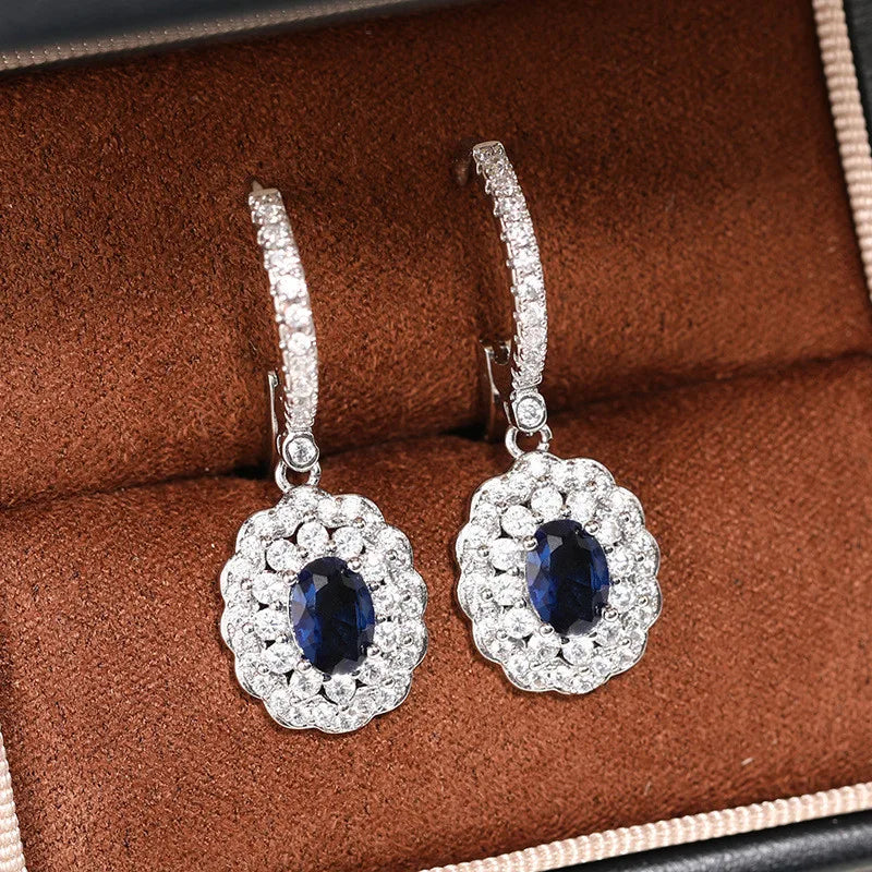 Pendientes colgantes de plata de ley 925 con incrustacion...
